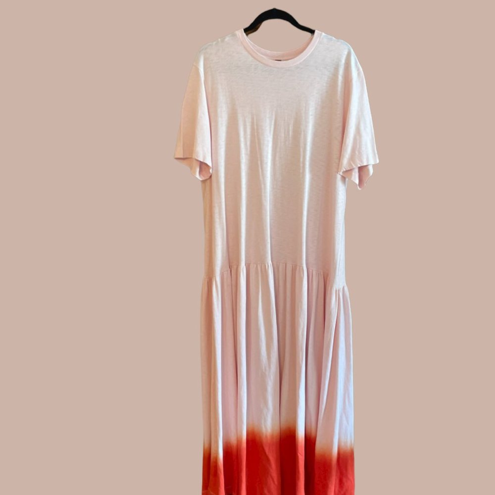 Free People Pale Pink w/ Orange Drop Waist Maxi Dress   Size XL